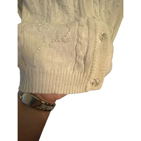 Vintage Jaclyn Smith Cardigan Sweater Size Extra Large Cream Wool Blend Beaded - Picture 8 of 13